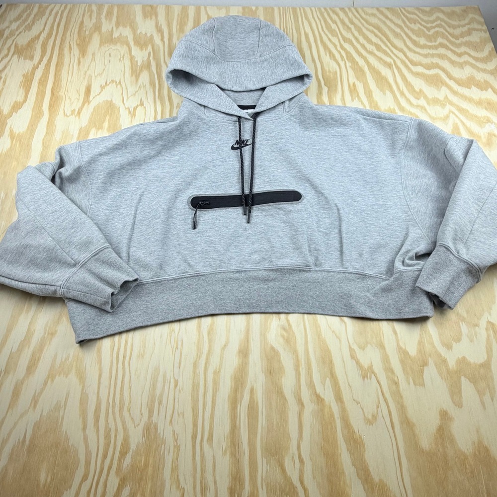 Nike Tech Fleece Cropped Hoodie Grey Women's Medium DR4973-063 Boxy Pullover
